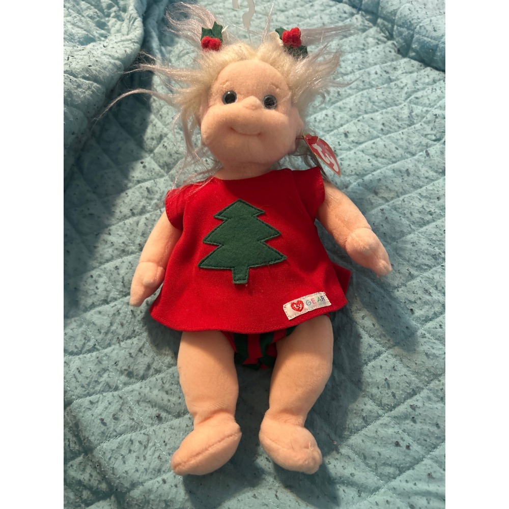 Ty Beanie Kids‎ Noelle Christmas Doll Plush Red Tree Dress 1994 Vintage Toy Tag
